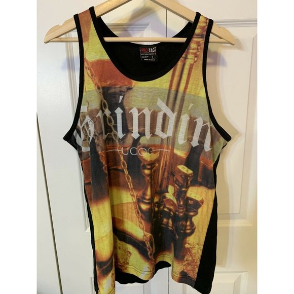 Grindin UCOG Men’s Sz L Black Muscle T Shirt All Over Print Front Hit‎ Pro Tag - Picture 3 of 6